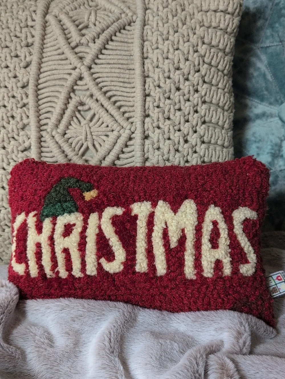 Festive Red 'Christmas' Accent Pillow with Cream Lettering
